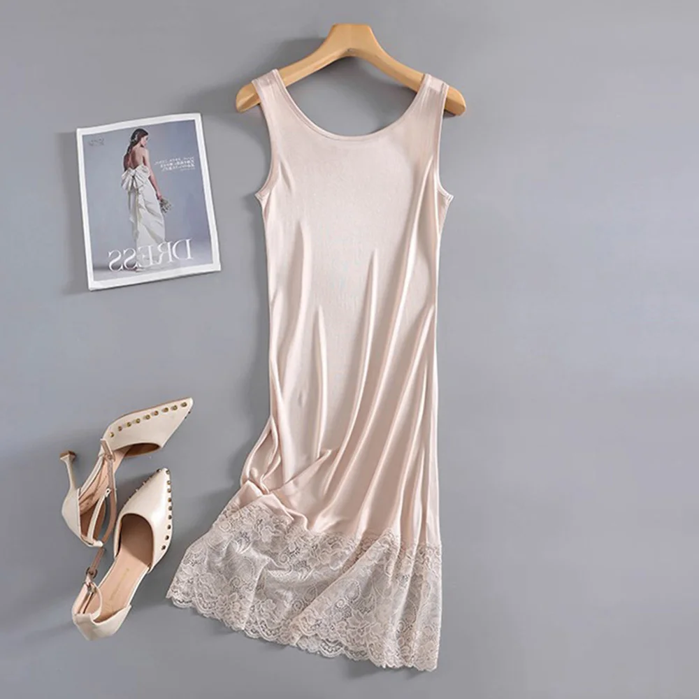 Women's Full Slips for Under Dresses 50% Mulberry Silk Lace Nightgown Sleepwear Tank Sleeveless Nightshirt petticoat skirt half slip skirt women full slip dress