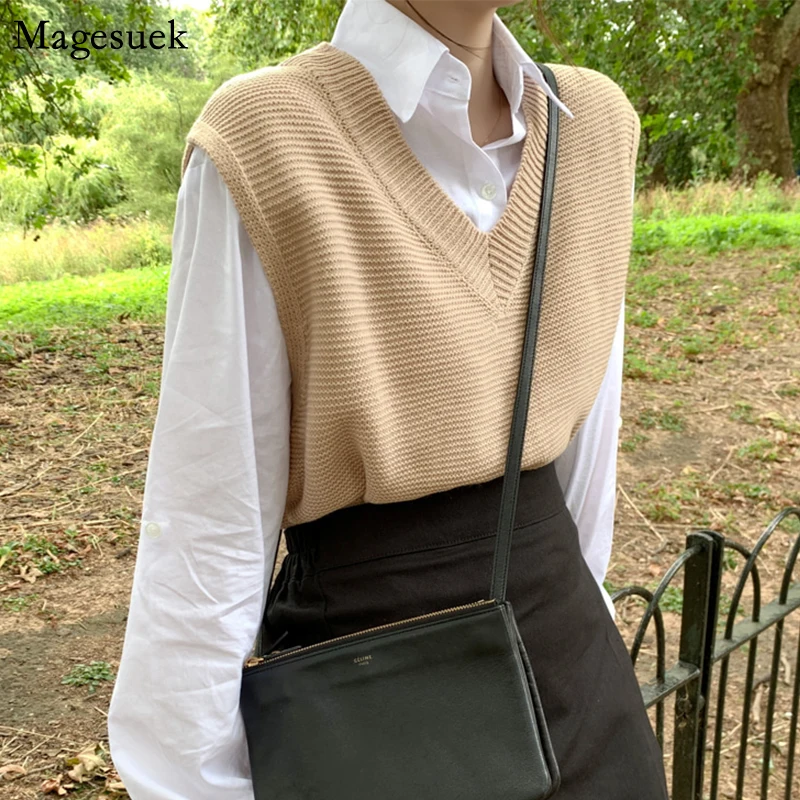 Loose Knitted Sweater Women's Vest Spring Autumn 2022 V-Neck Knit Women Vests Winter Pullover Sweaters Tops 10974 | Женская одежда