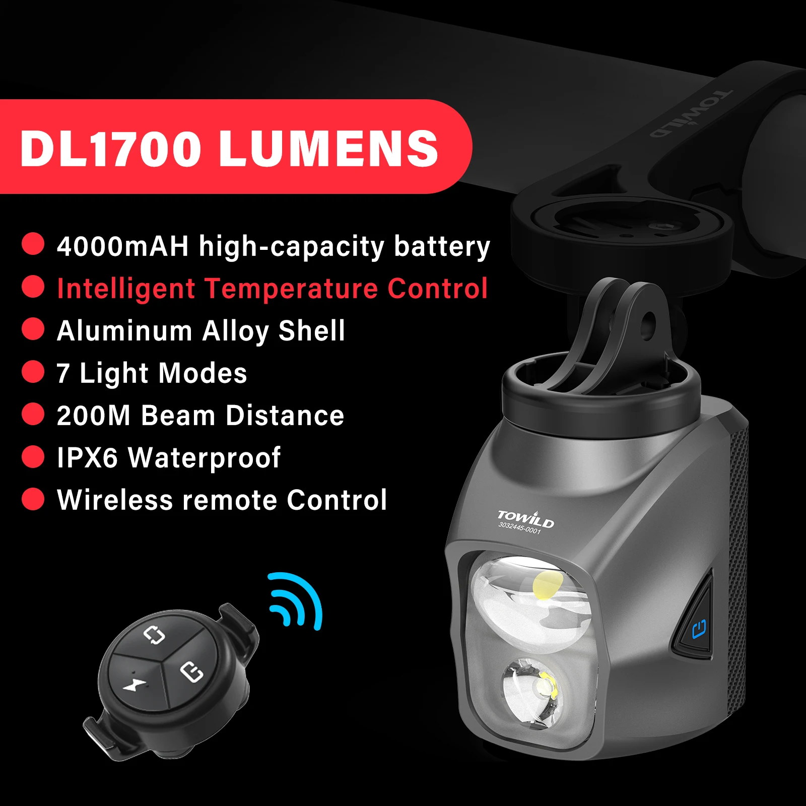 TOWILD DL1200S/DL1700 Lampka Rowerowa z Funkcją Cut-Off Beam