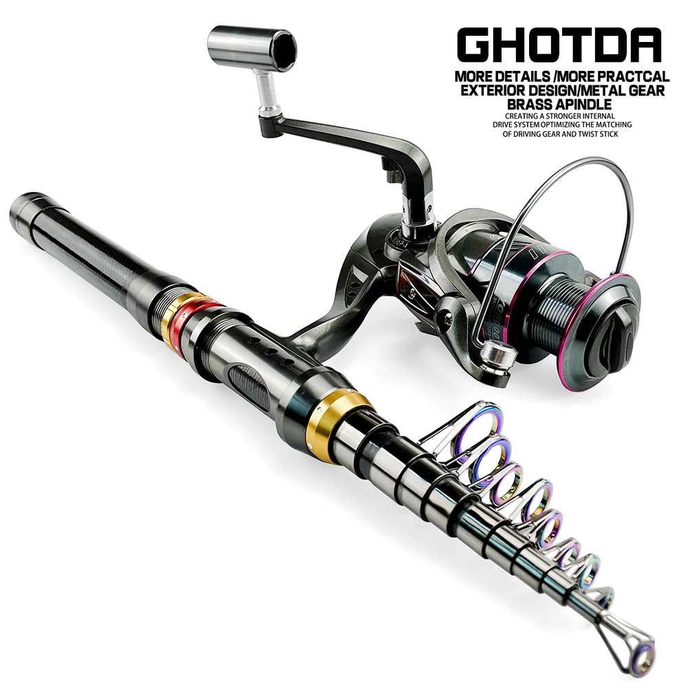 

GHOTDA Metal Fishing Reel 1000 3000 5000 Series High Speed Ratio 5.2:1 with Carbon Fiber Fishing Rod 1.8/2.1/2.4/2.7/3.0/3.6M