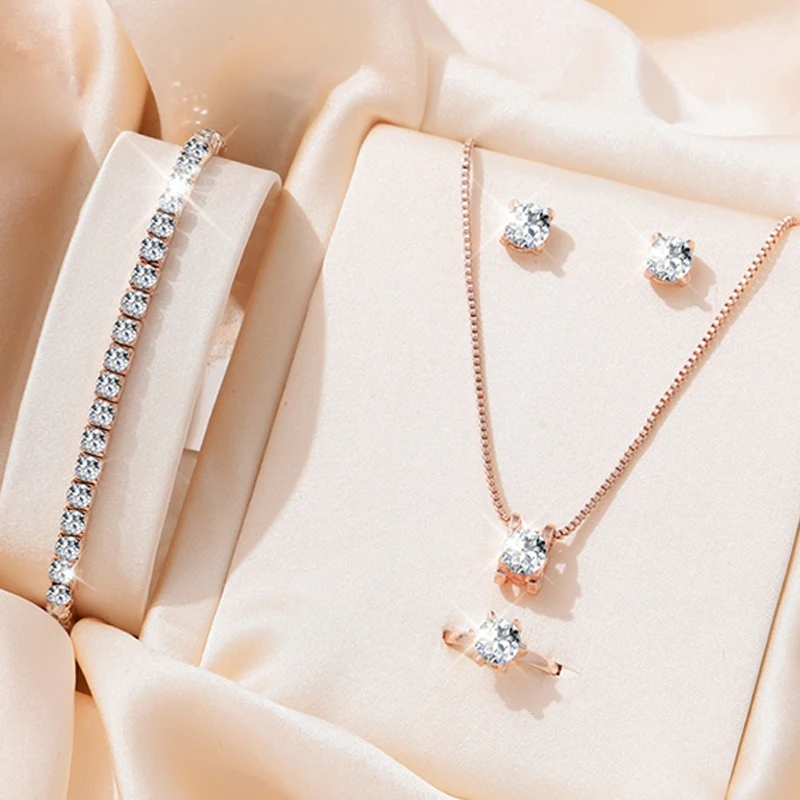 Jewelry Sets 5Pcs For Women Necklace Earrings Ring Bracelet Bridal Wedding