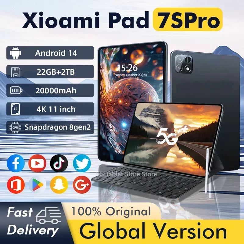 New7S Pro Tablet Snapdragon 8gen2 4K Screen 22GB RAM 2TB Storage Android 14 System Dual-Mode 5G and Wi-Fi 20000mAh graphics tablet monitor