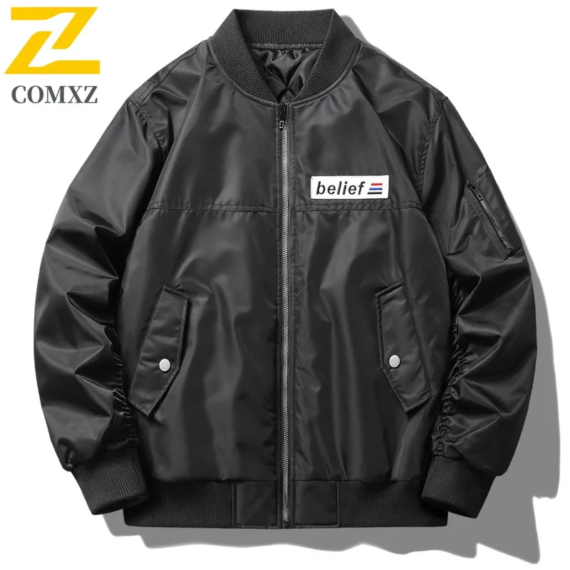Men Vintage Bomber Jacket Embroidered Baseball Coat American Military Style Waterproof Windproof Loose Fit Spring Fall Outerwear