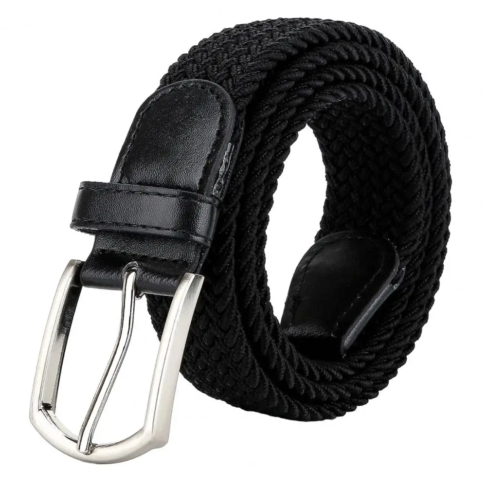 

Elastic Fabric Belt Buckle Lock Belt Wide Band Metal Pin Buckle Men's Belt Anti-break Solid Color Firm Stitching for Pants Jeans