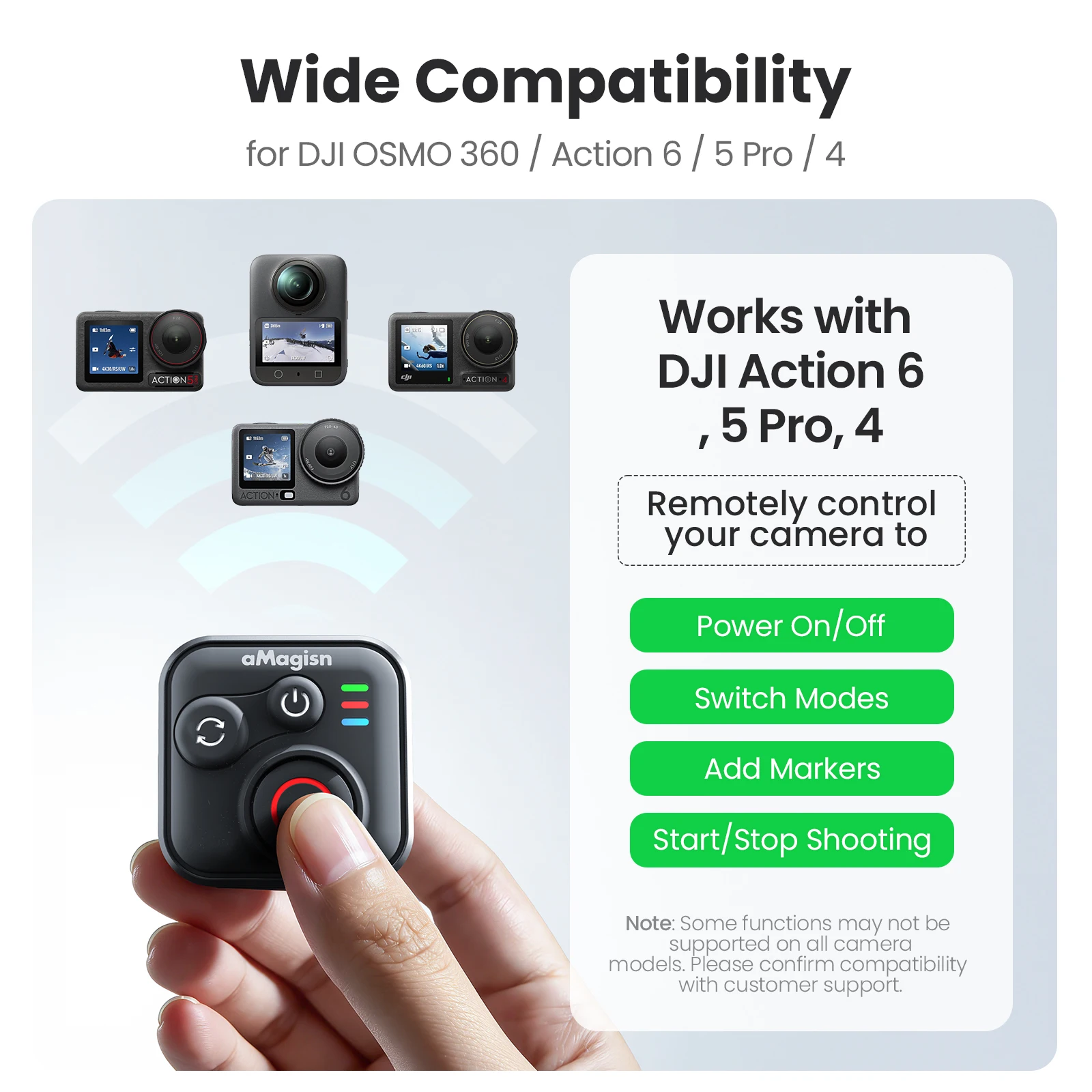 Wireless Bluetooth Remote Controller for DJI Osmo 360/Action 6/5 Pro/4 50M Remote Control Device Waterproof Material