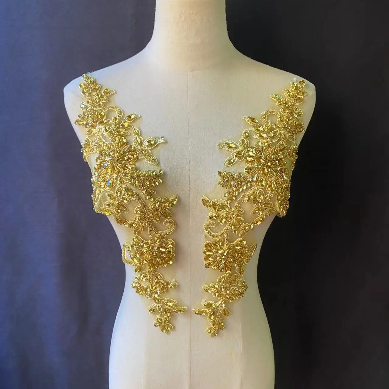 

Gold Rhinestone Applique Colorful Bodice Patch for Blue Diamond Clothing,Red Crystal Wedding Dress,Silver Ball Gown Sew on