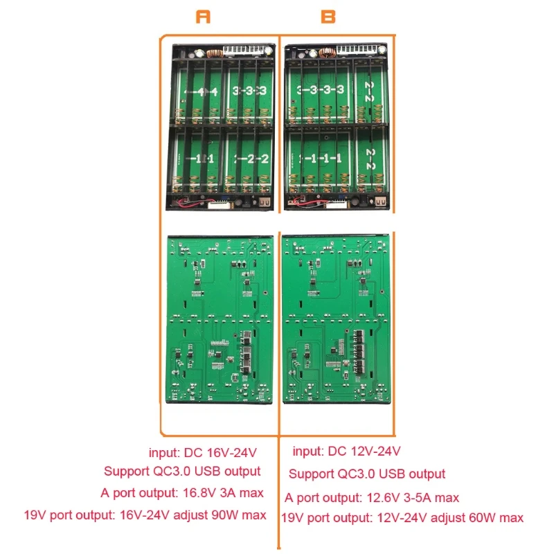 

USB 5.5x2.1mm 12V-24V Output 12x 18650 Batteries DIY for Laptop Phone