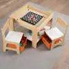 Kids 3 Piece Wooden Table and Chair Set Multifunctional Storage Whiteboard Chalkboard Pull Out Storage Play Art Craft 5