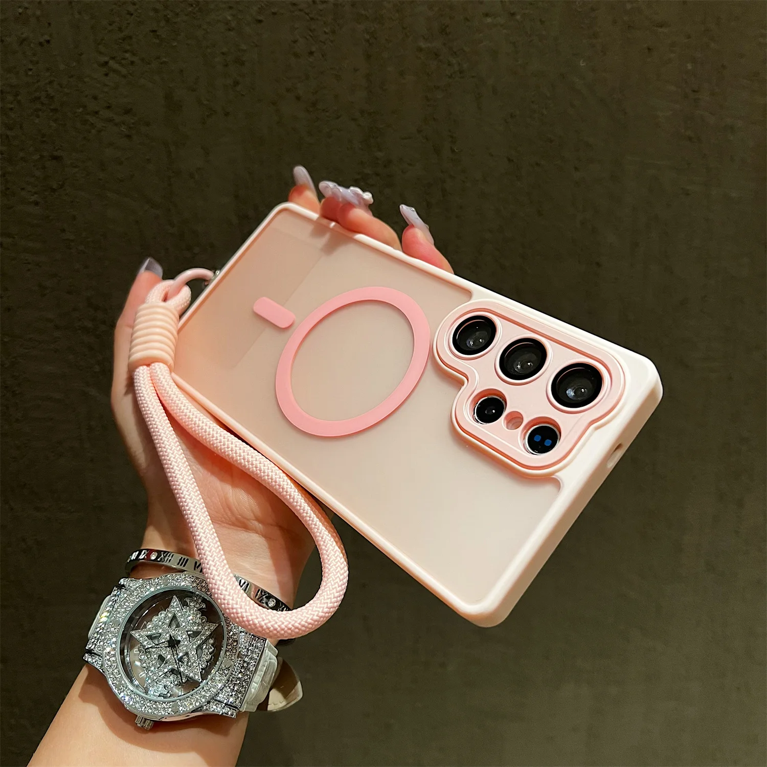 Matte Translucent Magnetic Case with Lanyard and Magsafe Wireless Charging Compatibility