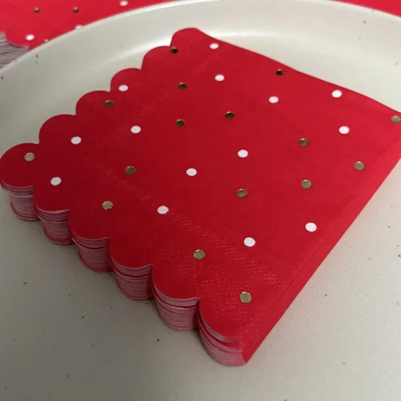 20pcs 25*25cm 3-Ply Creative Lace Red Paper Napkins Wedding Party Decoration Napkins Stamping Printed Paper Placemats
