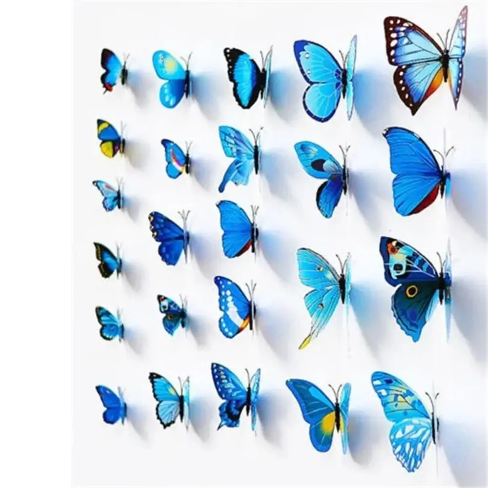 12Pcs PVC 3D Butterfly Wall Decor Cute Butterflies Wall Stickers Art Decals Home Decoration Room Art Kids Room Interior