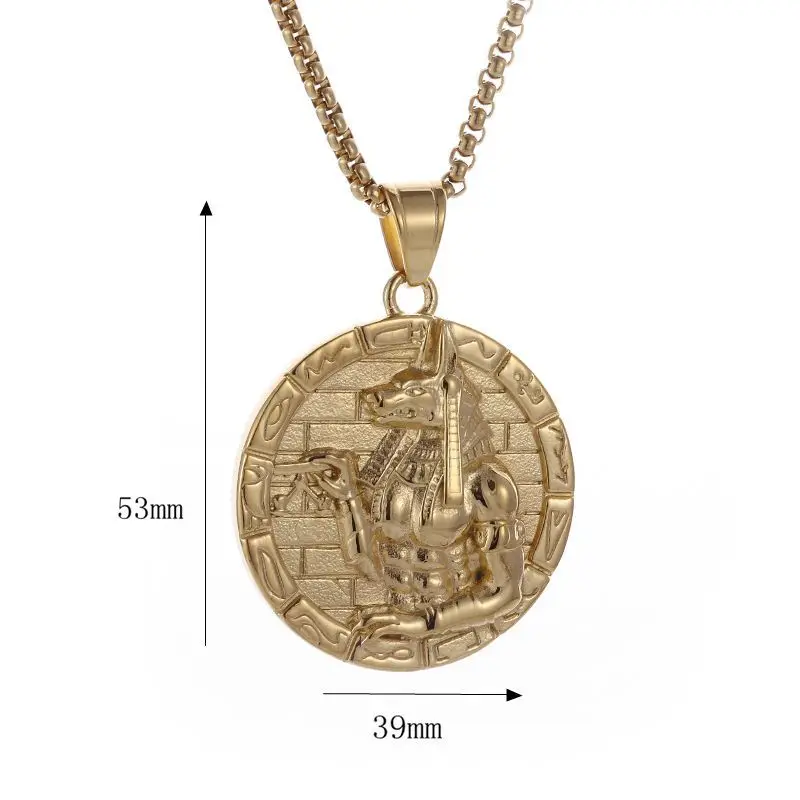 Stainless steel Ancient Egyptian Death of Anubis Round pendant necklace - Rap jewelry accessories
