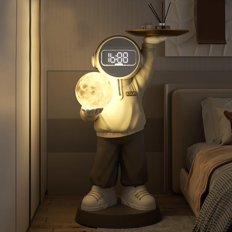 

Home Decor Alarm Clock Astronaut Floor Ornaments Living Room Moon Lamp Decoration Large Furnishings Sofa Side Housewarming Gifts