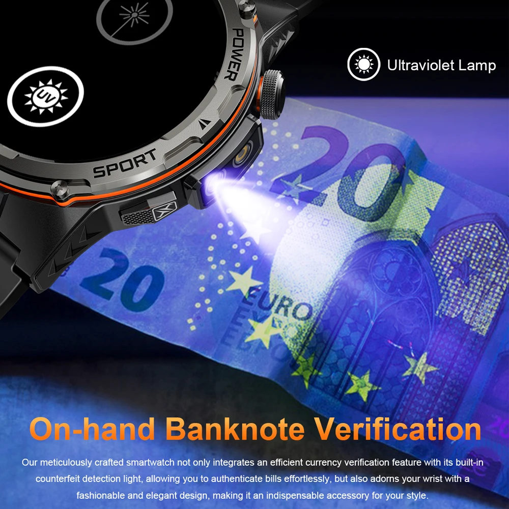 2026 New Outdoor Sports Military Smartwatch Men GPS Sports IP68 Waterproof Watch Laser + Flashlight Watch Bluetooth Call Watch