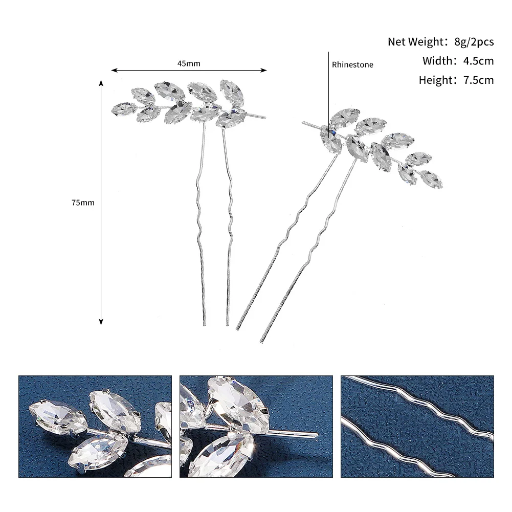 Leaf Crystal Bridal Hair Pins Women Rhinestone Wedding Hair Accessories Jewelry Bride Hairclips 2 or 4pcs/set hair accessories bridal hair accessories