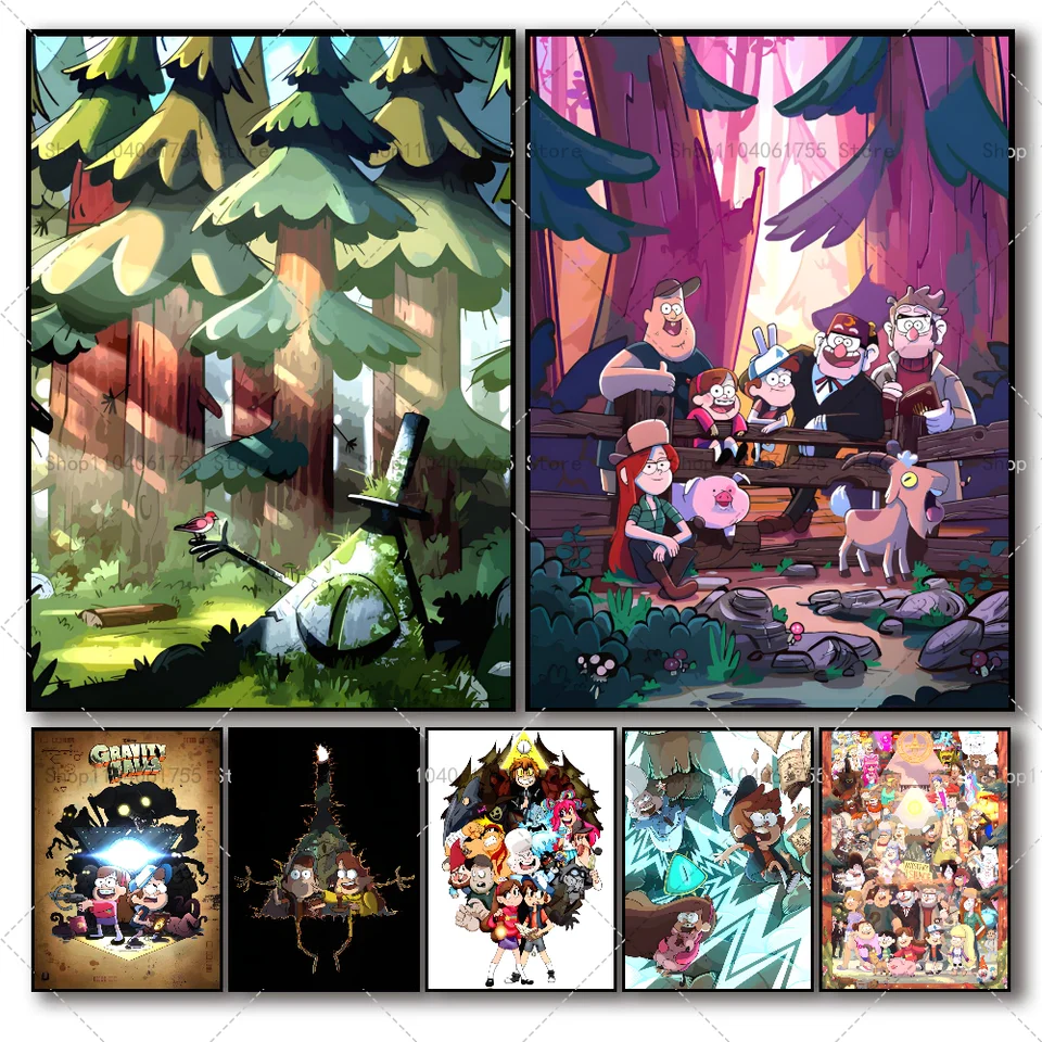 Pôster clássico de filme Gravity Falls, arte autoadesiva, adesivo de papel  à prova d'água, café, bar, decoração de parede de sala - AliExpress, image size:960x960