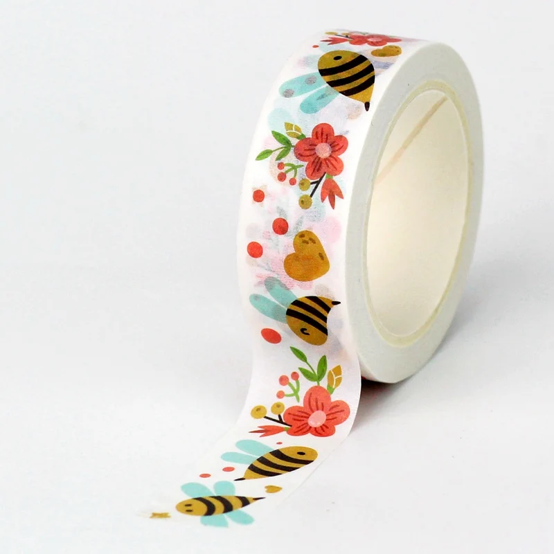 

2022 NEW 1PC 10M Decorative Flower Bees Dots and Hearts Washi Tape for Scrapbooking Planner Masking Tape Cute Papeleria