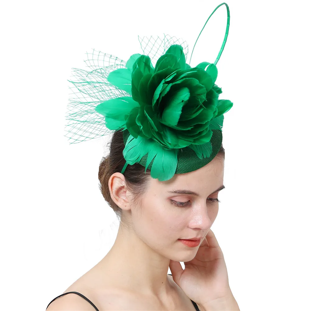 

New Fashion Women Flower Feathers Fascinator Hat Hair Clip Wedding Fascinator Royal Ascot Race Accessories Veils Party Chapeau