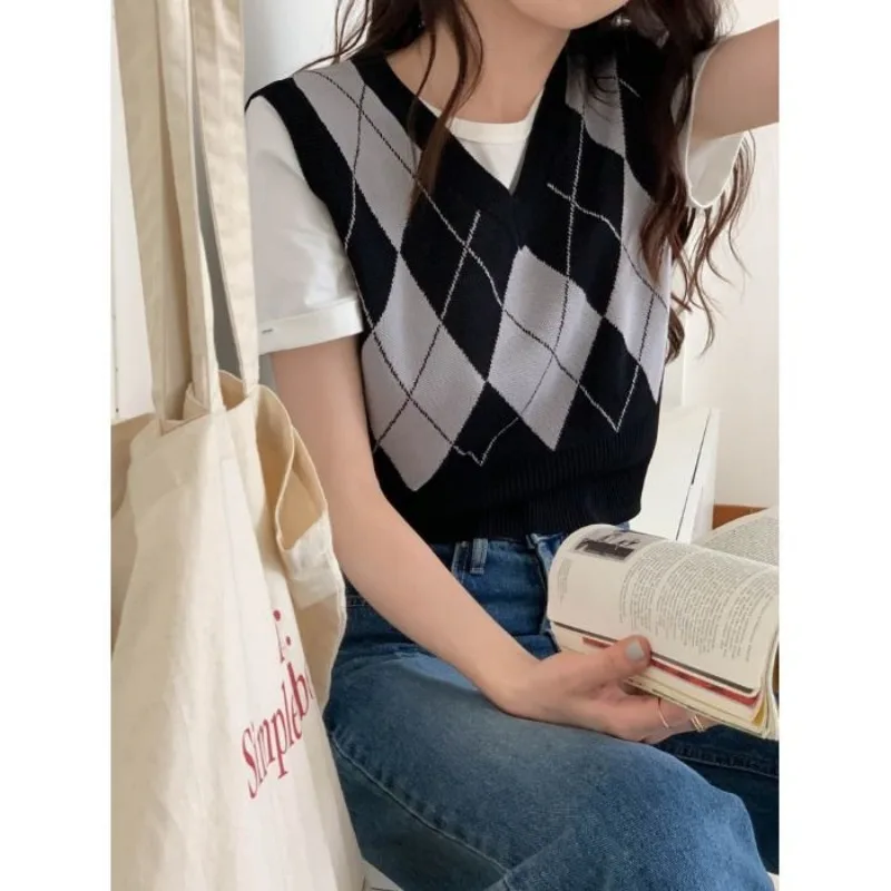 

Женский пуловер с V-образным вырезом, универсальный Трикотажный жилет в корейском ретро-стиле для осени и весны, 2023