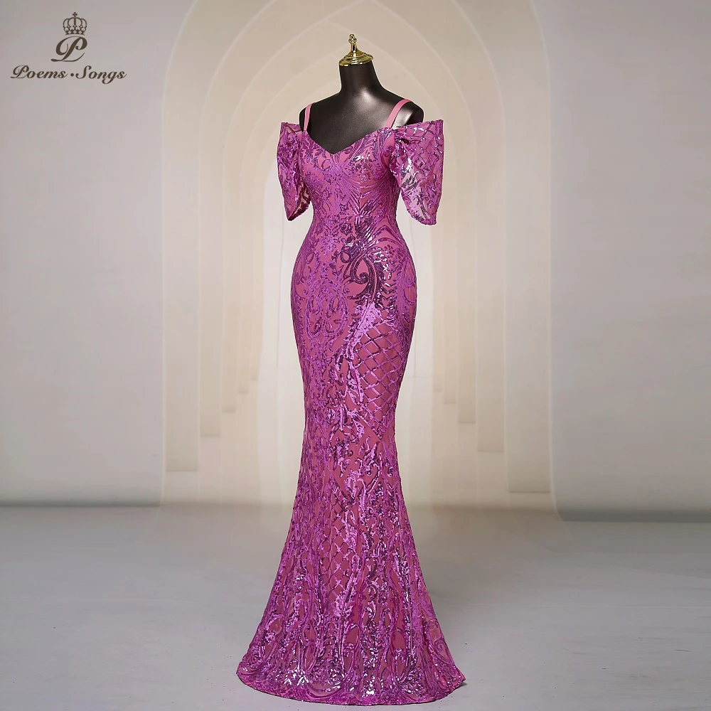 Sexy Ärmel Meerjungfrau Süßigkeiten Farbe Pailletten Abendkleider Ballkleider Hochzeits feier Maxi kleid Abendkleider Brautjungfer kleid