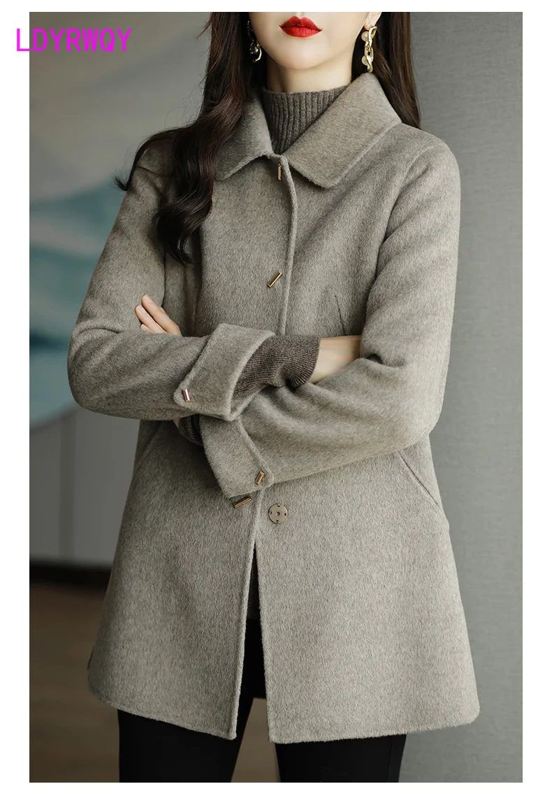 2023 New Korean Version Small Woolen Coat for Women Short Fit Long Sleeve Woolen Coat for Women