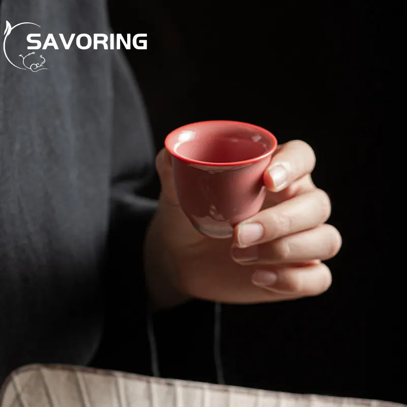 2pc/Set 30ml Red Tea Cup Solid Color Celadon Red Personal Small Cup Tire Pink Ladies Kung Fu Teacup Tea Set Accessories