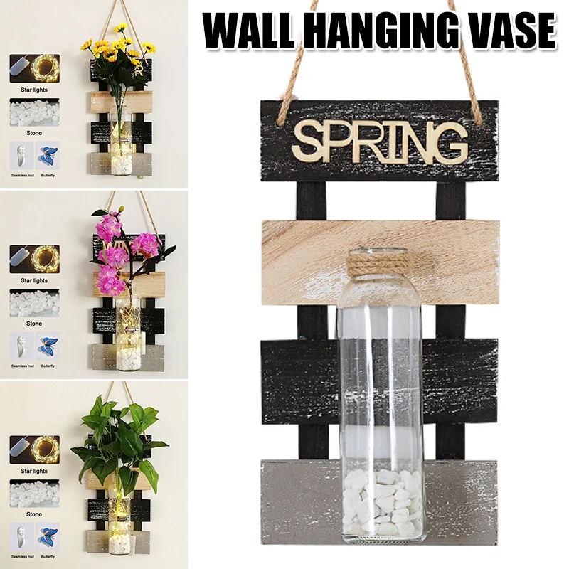 Rustic Wooden Wall Hanging Decor With LED String Lights Artificial Flowers For Modern Living Room And Bedroom