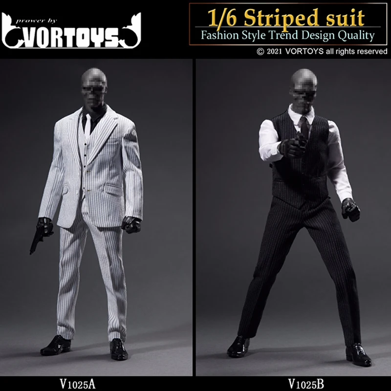 

In Stock VORTOYS V1025 1/6 Scale Male Soldier Business Clothes Striped Suit Set Model Fit 12Inch Action Figure Body Dolls