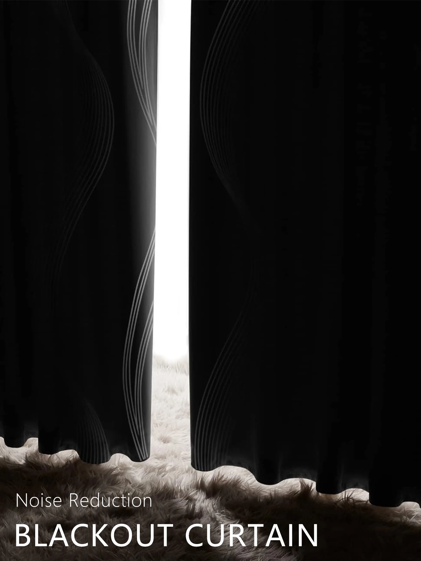 High Precision Blackout Curtains - Silver Embossed Wave Pattern for Light Blocking and Heat Retention
