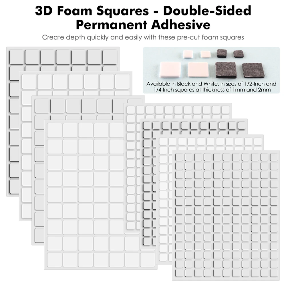 6 Sheets Black White 3D Double Sided Adhesive Foam Squares For Adding  Dimension To Cards Permanent Dimensional Adhesives 1mm 2mm