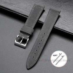 Vintage Retro Genuine Leather Watch Band - Quick Release Soft Strap - 18mm (Gray)