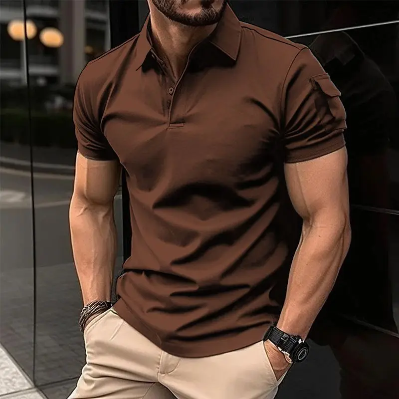 thumbnail image 1 of Camisetas tipo polo azules para hombre, para gimnasio, con cuello, lisas, sin logotipo, para hombre, ropa de moda para hombre, cómoda y normal, 1 of 5