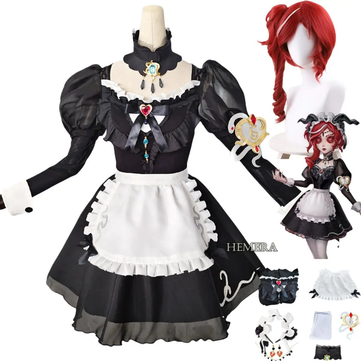 

Anime Game Identity ⅤCrimson Priestess Cosplay Costume Fiona Gilman Wig Maid Attire Lolita Woman Kawaii Christmas Carnival Suit