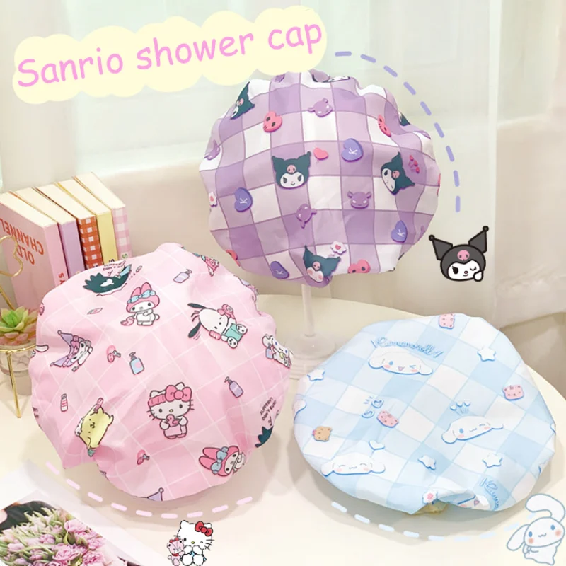 

Женская двухслойная Водонепроницаемая Пыленепроницаемая шапка для душа из полиэстера в стиле аниме Kuromi Cinnamoroll