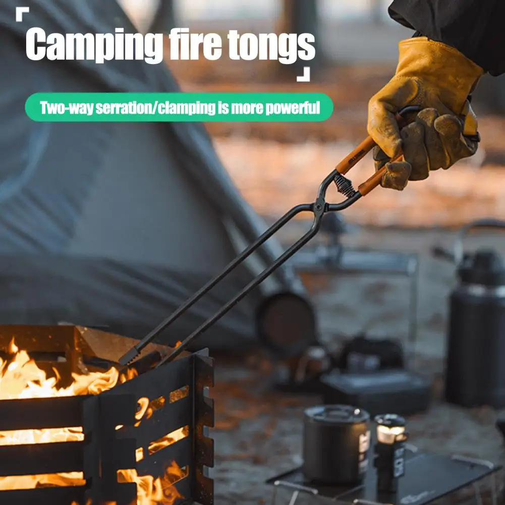 

Открытый камин, щипцы с крышкой из искусственной кожи, ручка из углеродистой стали, нержавеющий, термостойкий, для кемпинга, костра, дровяной захват