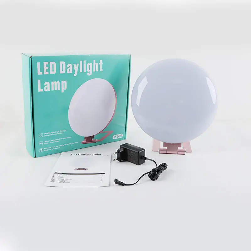 Round Sad Light Therapy Lamp 10000 Lux Night Light UV Free Daylight 5 Levels Brightness Adjustable 3 Colors Light for Blue Mood