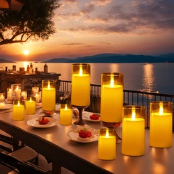 6-24PCS Flickering Led Candles with Batteries Flameless Pillar Candle Acrylic Glass Tealight Candle Cafe Wedding Decor Dinner
