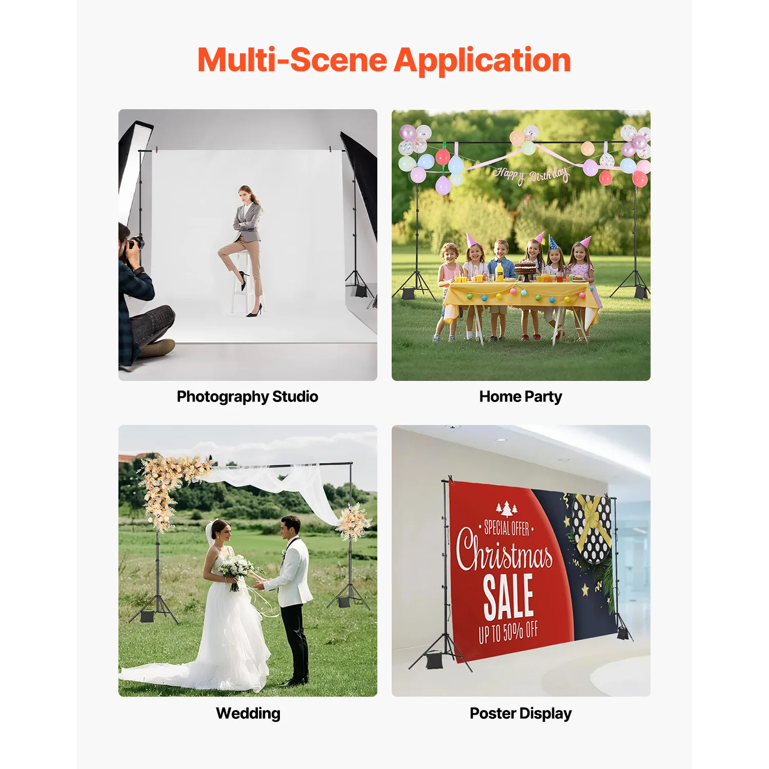 SucceBuy Backdrop Stand Adjustable Photo Backdrop Kit Heavy Duty Projector Screen Stand For Wedding Photo Video Studio Party