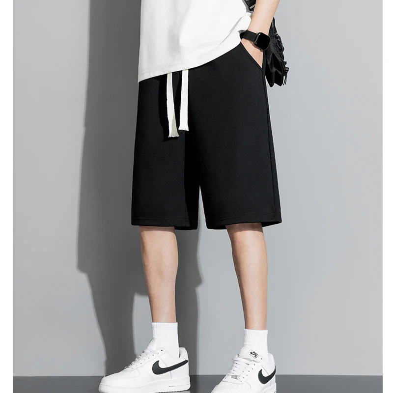 2024 Summer Men Trendy Korean Style Casual Streetwear Pockets Loose Short Pants Youth Solid Sports Joggers Straight Beach Shorts