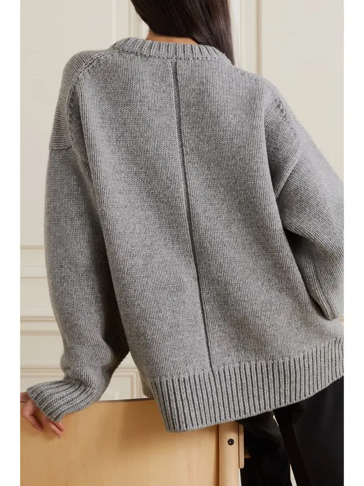 drop-shoulder crewneck jumper women new wool blend warm thick oversized sweater women autumn winter 3