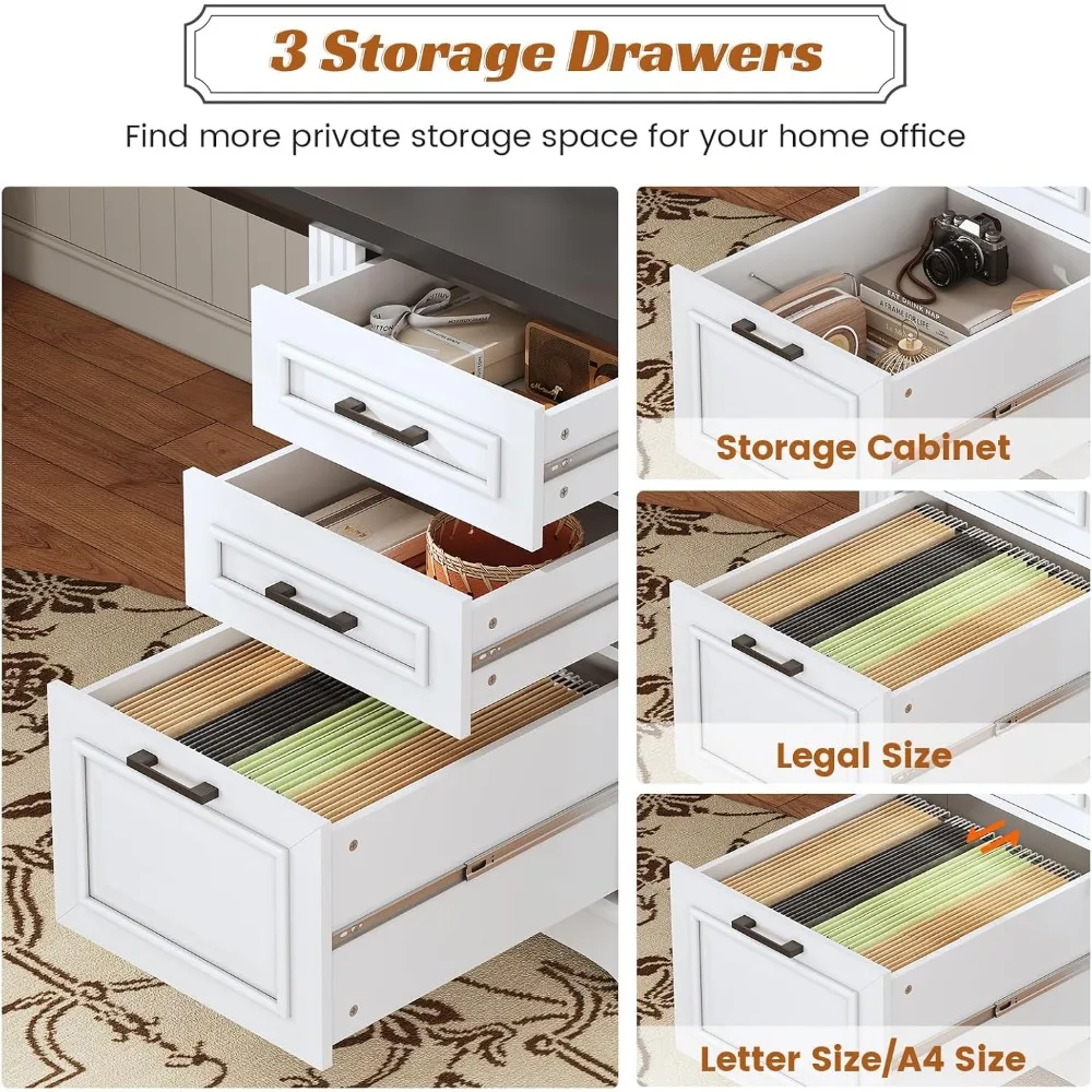 Farmhouse 69" Executive L Shaped Desk, Home Office Desk with Drawers and Storage Cabinet & Power Outlet, Corner Computer Desk, 5