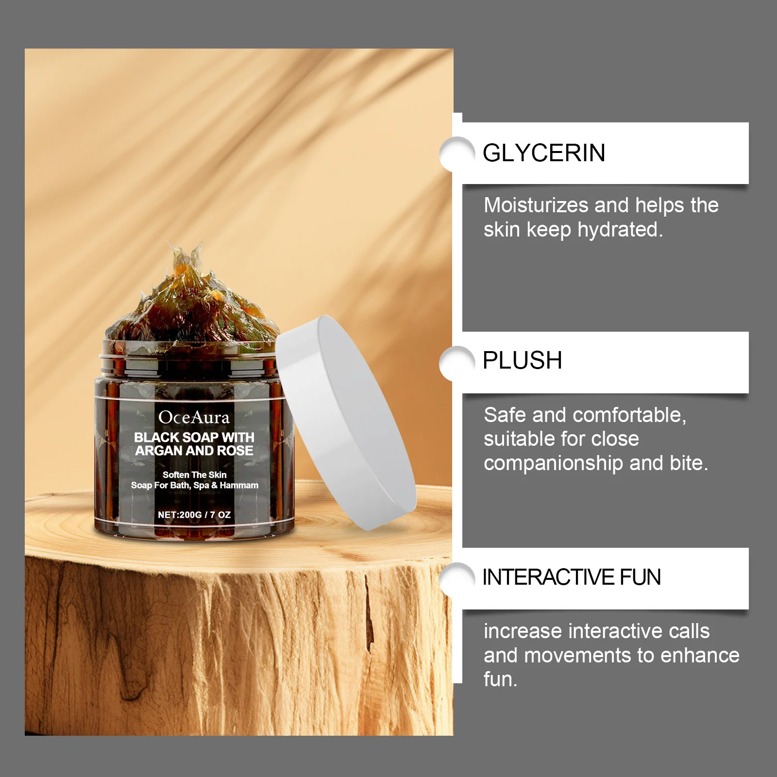 OCEAURA Black Soap With Argan And Rose lack Beldi Soap Ideal For Dead Skin Remover Body Scrub Purifying Deep Cleansing 200g/7 Oz