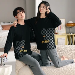 M-3XL High Quality 100% Cotton Couple Warm Sleepwear for 2024 Autumn Winter Cartoon Men's Pajamas Soft Comfortable Pijama Set