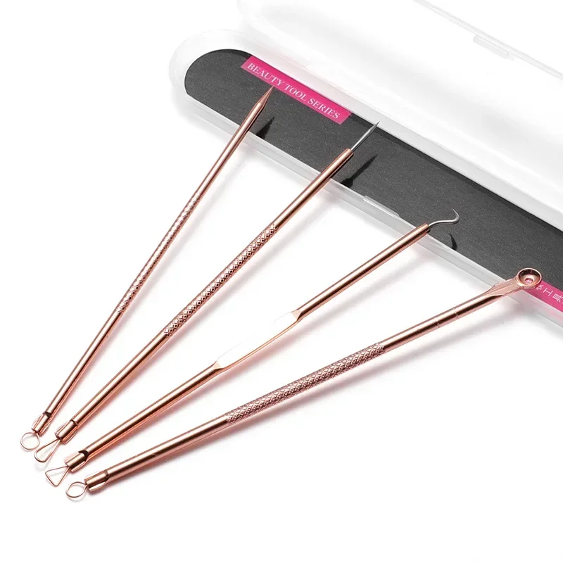 Blackhead Remover Acne Remover 4Pcs/Set Blackhead Comedone Acne Pimple Belmish Extractor Vacuum Blackhead Remover Tool Spoon Rose Gold For Face Skin Care Tool