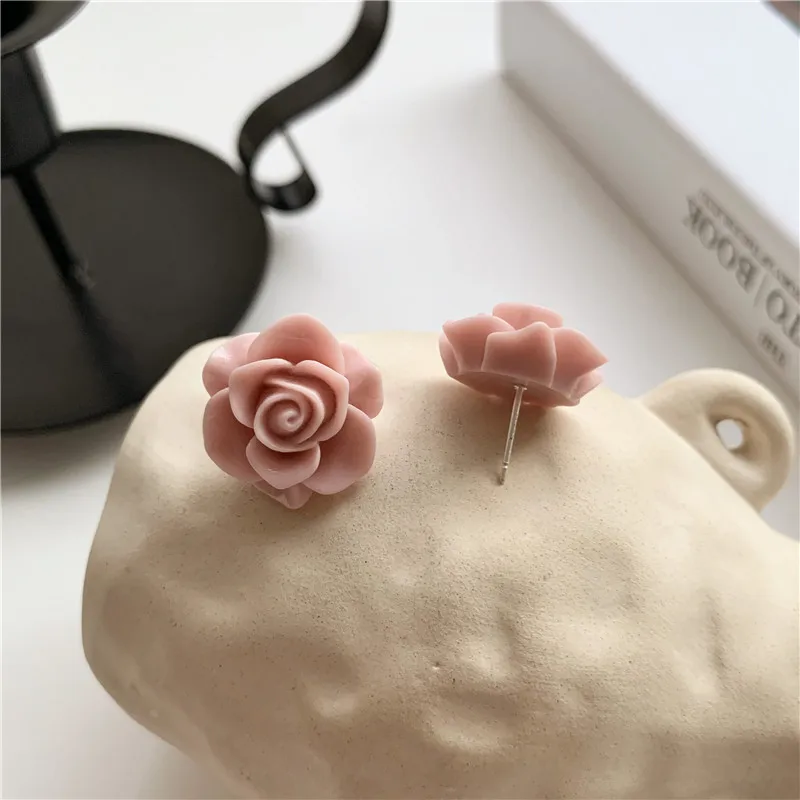 Ear Clip Earrings Clip Earrings Pink Rose Big Clip Earrings Without Piercing