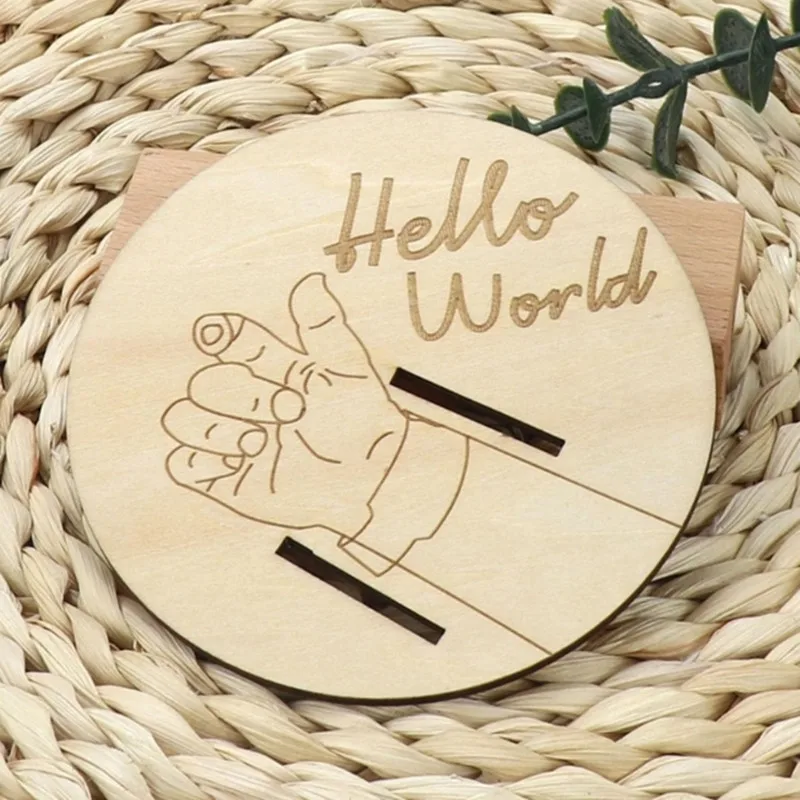 Natural Wood Newborn Birth Announcement Bracelet Holder Engraved Keepsake Baby Hospital Band Display Holder Birth Date Record