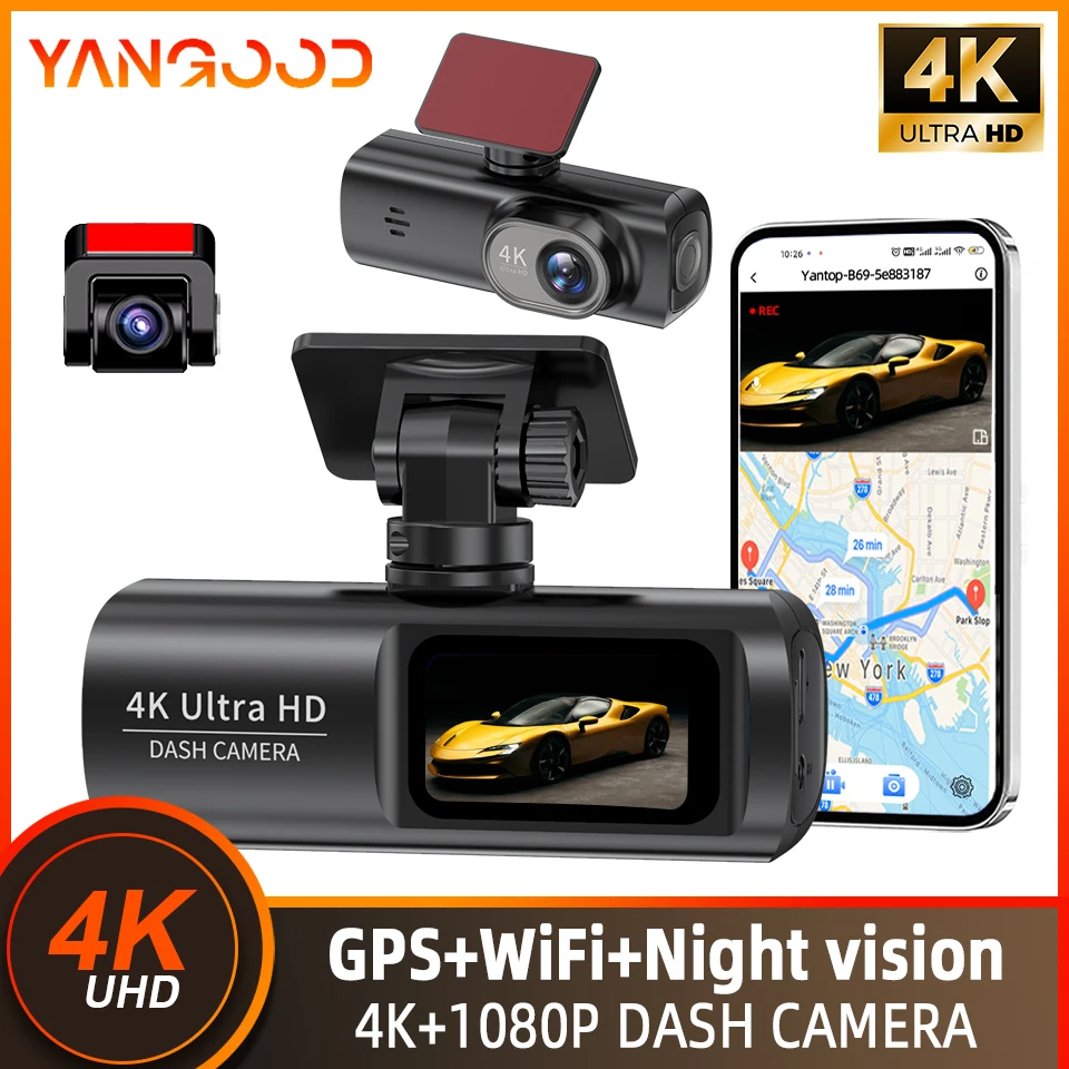 양굿 4K 듀얼 채널 블랙박스 차량용 DVR 레코더 1080P 후방 카메라 WIFI GPS 주차 모드 G센서 탑재 운전 기록 장치
