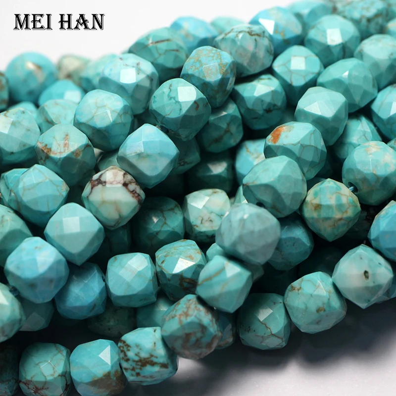 Meihan (2 가닥/세트) 매력적인 7 mm 청록색면 처리 된 사각형 루즈 스톤 비즈 쥬얼리 만들기 디자인 DIY 팔찌
