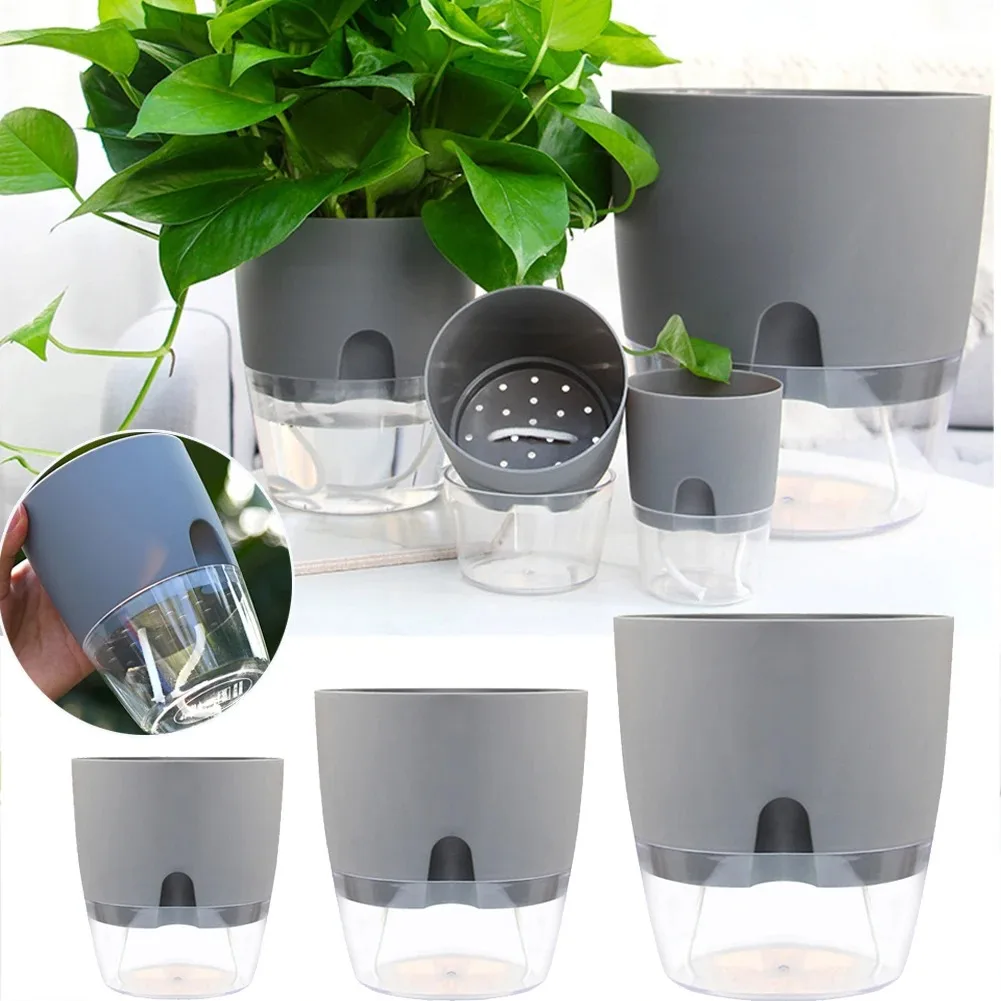 2 Layer Lazy Self-watering Flowerpot Planter Pots Automatic Water Absorption Succulent Aquaculture Plastic Hydroponic Flowerpot