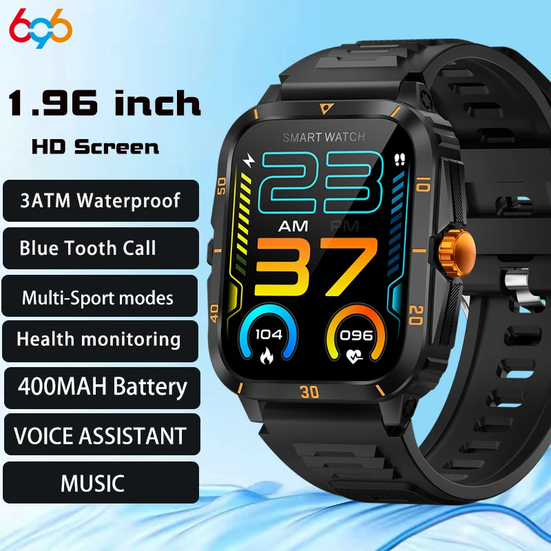 

1.96" HD Screen Outdoors Smart Watches Men BT Call Smartwatch Women Health Heartrate Monitor Waterproof 430mAh Fitness Tracker